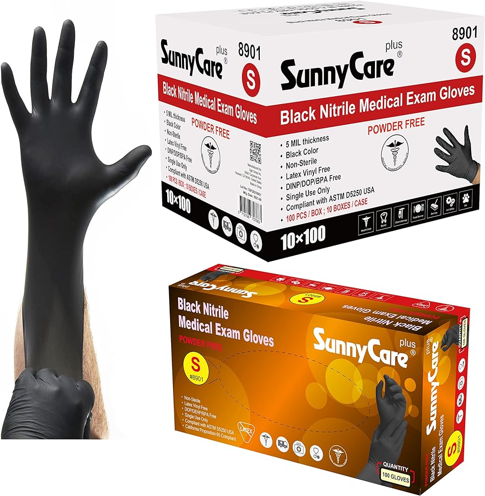 SM BLACK NITRILE GLOVE (8901 SunnyCare)
