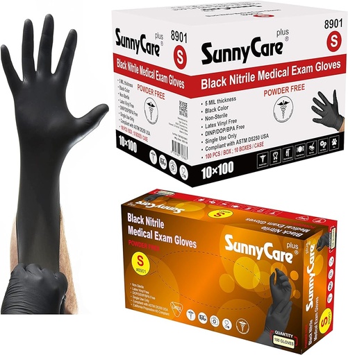 SM BLACK NITRILE GLOVE (8901 SunnyCare)