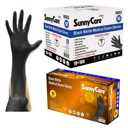 MED BLACK NITRILE GLOVE (8902 SunnyCare)